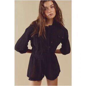 FP Beach Ryan Romper Knit Crochet Black XS